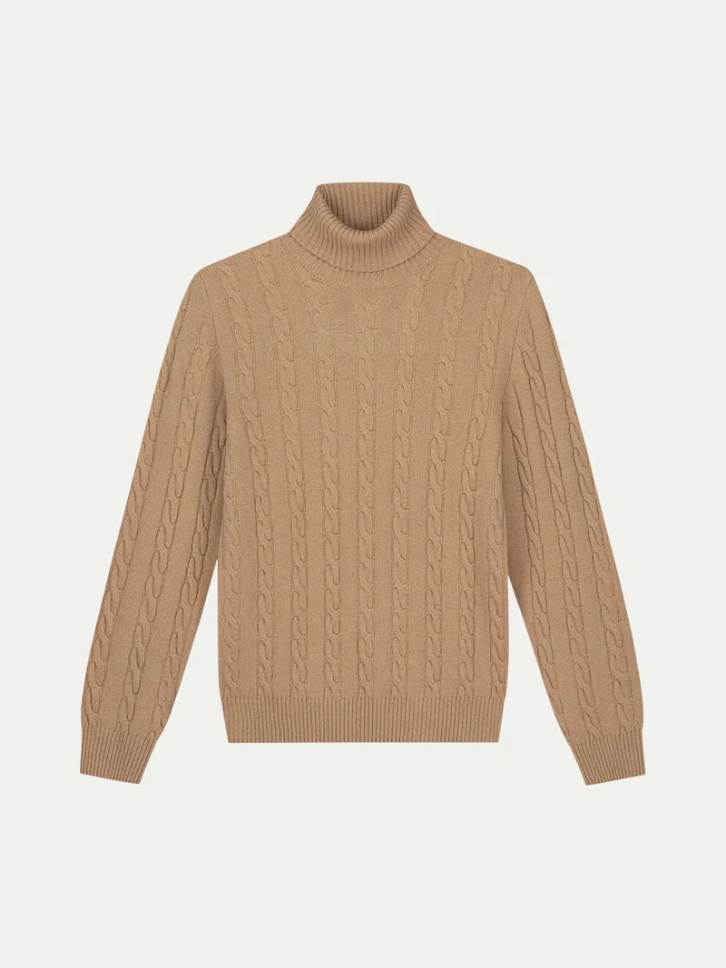 Gianni Dolcevita Cable Knit Sweater Beige