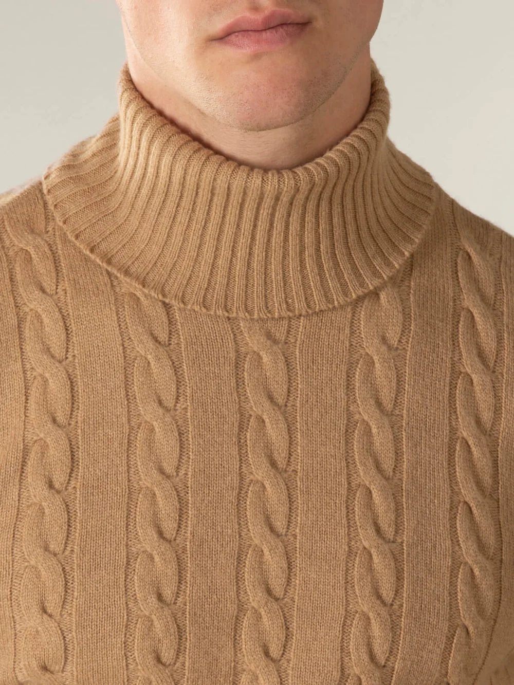 Gianni Dolcevita Cable Knit Sweater Beige